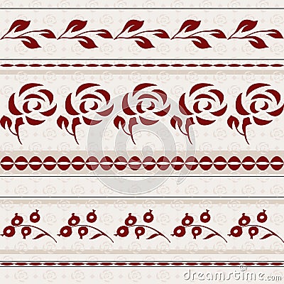 Seamless background with red stripes and roses elements Vector Illustration