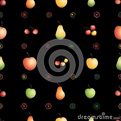 Seamless background of ripe apples,pears and cherries Vector Illustration