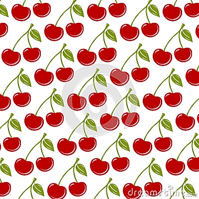 Seamless background with ripe red cherries Vector Illustration