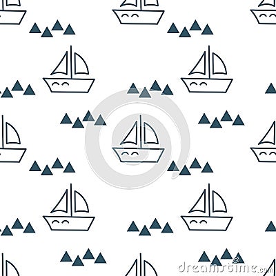 Seamless background with sailing ships, yachts . Flat hand drawn illustration Cartoon Illustration