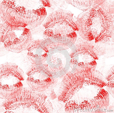 Seamless background from scarlet lips imprint on white Stock Photo