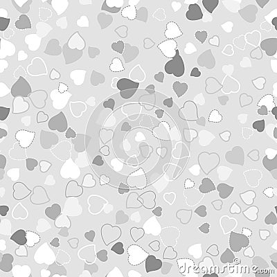 Seamless background with scattering of grey hearts Vector Illustration