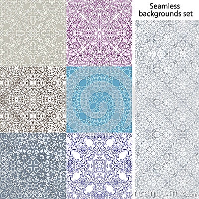 Seamless background set. Vintage geometric textures. Lace pattern. Decorative background for card, web design and etc. Vector Illustration