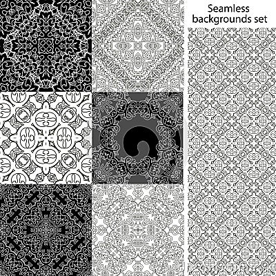 Seamless background set. Vintage geometric textures. Lace pattern. Decorative background for card, web design and etc. Vector Illustration