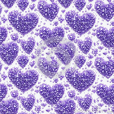 seamless background with shiny crystal purple hearts Stock Photo