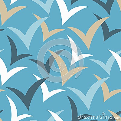 Seamless background with silhouettes of birds against the sky. Flat design. Stock Photo