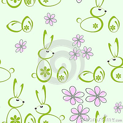 Seamless background with silhouettes of Easter bunnies Vector Illustration