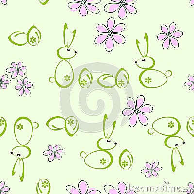Seamless background with silhouettes of Easter bunnies Vector Illustration