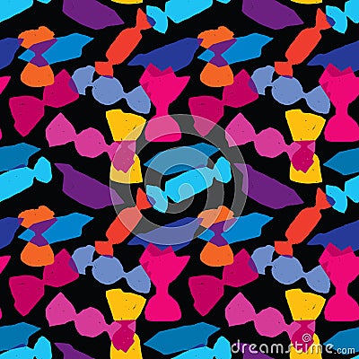 Seamless background of silhouettes sweets in colorful wrappers Vector Illustration