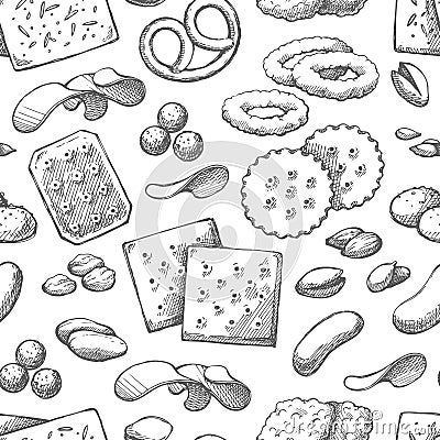 Seamless background with sketch snack food Vector Illustration