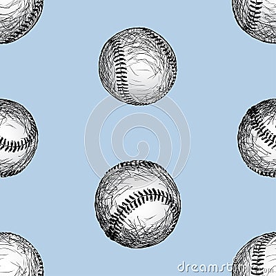 Seamless background of sketches baseballs Vector Illustration