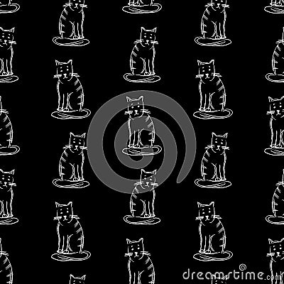 Seamless background of sketches funny cartoon domestic cats Vector Illustration