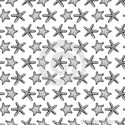 Seamless background of sketches starfishes Vector Illustration