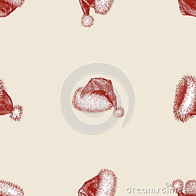 Seamless background from sketches various Santa Claus hats Vector Illustration