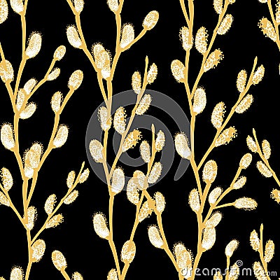 Seamless background with sprigs of willow Stock Photo