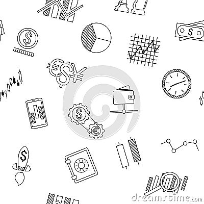 Seamless background of stock forex icons. Finance investing icon. Vector Illustration