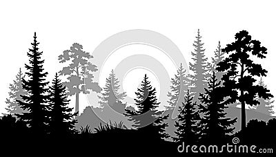 Seamless Background, Summer Forest Silhouettes Vector Illustration