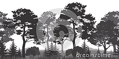 Seamless Background, Summer Forest Silhouettes Vector Illustration