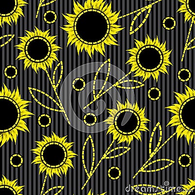 Seamless background with sunflowers Vector Illustration