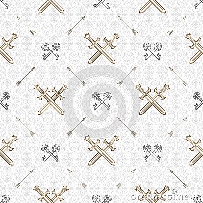 Seamless background with swords and keys Vector Illustration