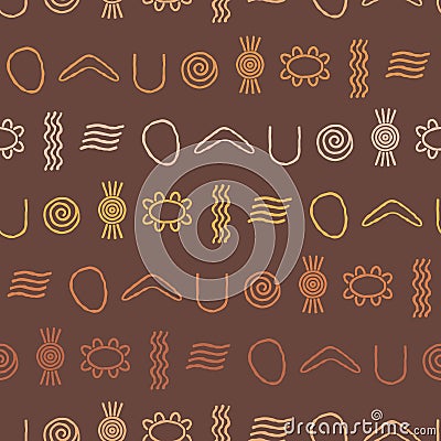 Seamless background with symbols of Australian aboriginal art Vector Illustration