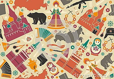 Seamless background with symbols of Russia Vector Illustration