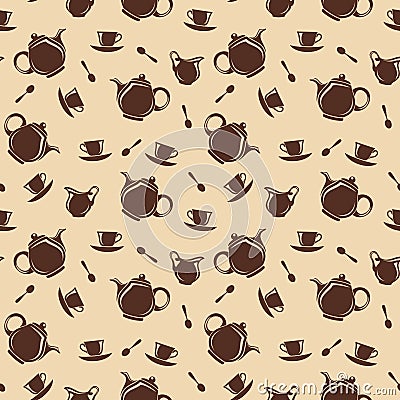 Seamless background with teapots and cups. Vector illustration. Vector Illustration