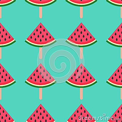 Seamless background with watermelon. Watermelon on a stick. Vector illustration. bright pattern on blue background. Summer time Cartoon Illustration