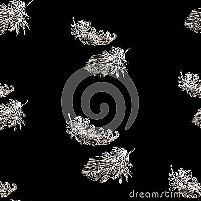 Seamless background of white feathers birds Vector Illustration