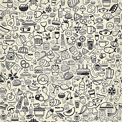 Seamless backround made of food and drink icons Vector Illustration