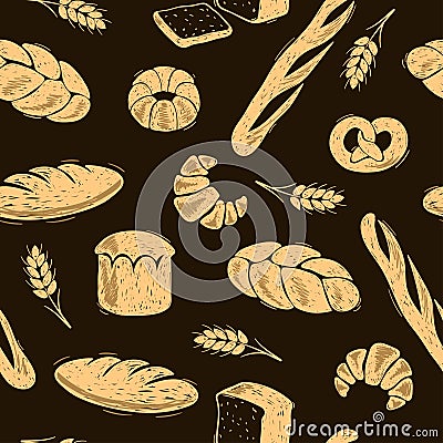 Seamless bakery pattern. Doodle bread vector illustration Vector Illustration