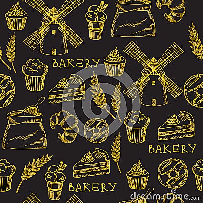 Seamless bakery pattern. Retro design. Vector illustration. Vector Illustration