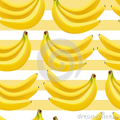 Seamless Banana Pattern with Clipping Mask in Realistic Style. Wallpaper, Surface, Web Template Vector Illustration