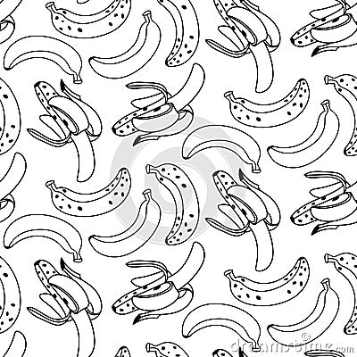 Seamless banana pattern made in a simple contoured style. Bananas are made in a playful, modern design. Texture is Vector Illustration