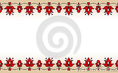 Seamless band with red traditional Hungarian floral motives Vector Illustration