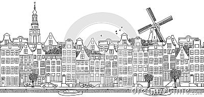 Seamless banner of Amsterdam's skyline Vector Illustration