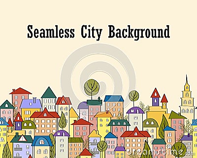 Seamless banner background with rows of colorful cartoon houses Vector Illustration