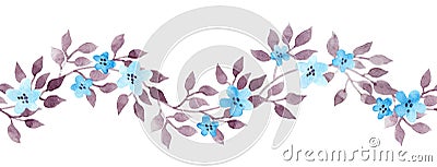 Seamless banner line with vintage hand painted watercolor leaves. Repeated pattern. Stock Photo