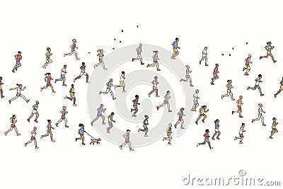 Seamless banner of tiny marathon runners Vector Illustration