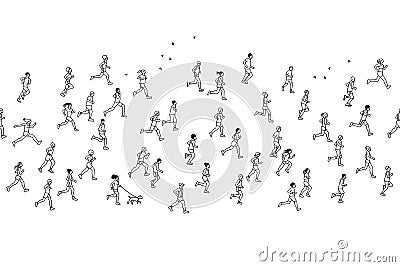 Seamless banner of tiny marathon runners Vector Illustration