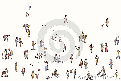 Seamless banner of tiny pedestrians Vector Illustration