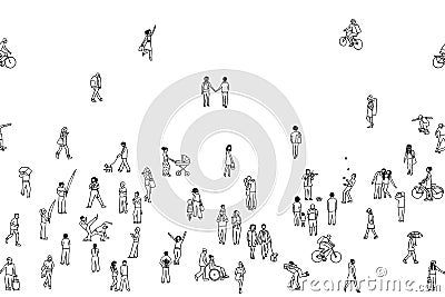 Seamless banner of tiny people, can be tiled horizontally Vector Illustration