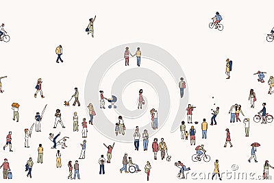 Seamless banner of tiny people Vector Illustration