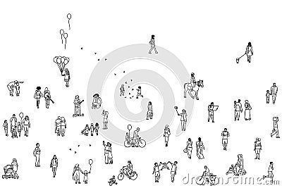 Seamless banner of tiny people Vector Illustration