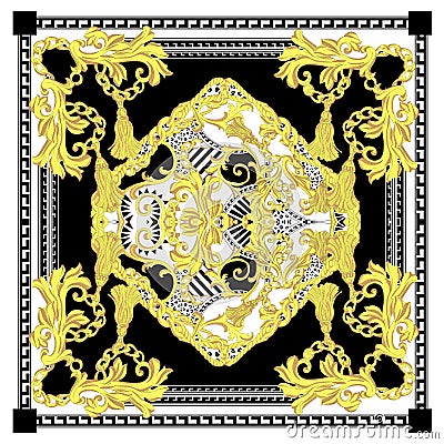 Seamless baroque with white black gold color scarf Stock Photo