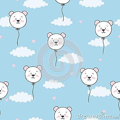 Seamless bear balloons pattern. Baby print Vector Illustration