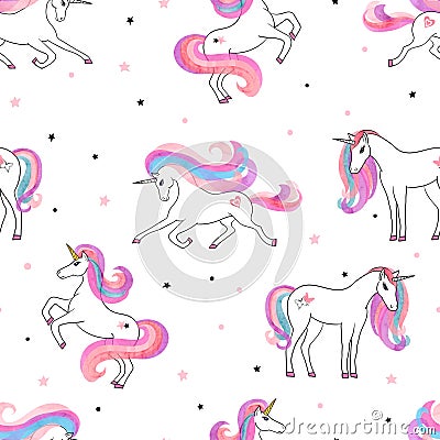 Seamless beautiful unicorns pattern. Vector Illustration