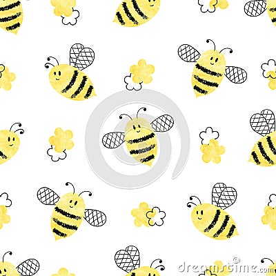 Seamless bees pattern. Vector Illustration