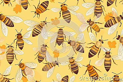 Seamless bees patterned tiled background Stock Photo