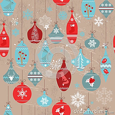 Seamless beige vintage pattern with traditional Christmas elements. Vector Illustration